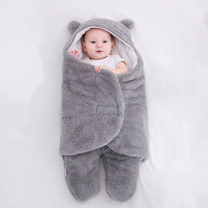 Hooded bear swaddle blanket.